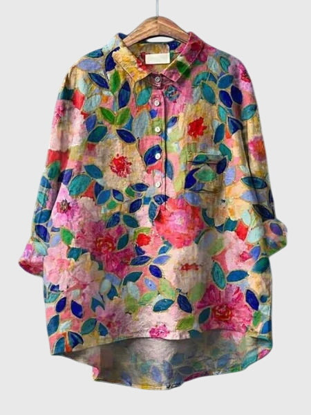 Elegant & casual women's floral print long sleeve blouse for office or everyday outfits.