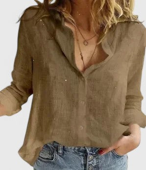 Versatile floral V-neck long sleeve women's top, perfect for elegant office or casual style.
