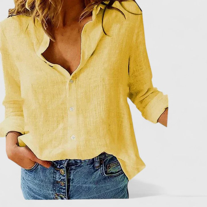 Spring floral V-neck long sleeve women's blouse, a stylish and elegant top for versatile wear.