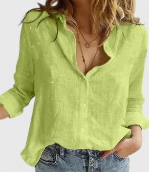 Elegant women's floral V-neck long sleeve top, a versatile blouse for spring fashion.