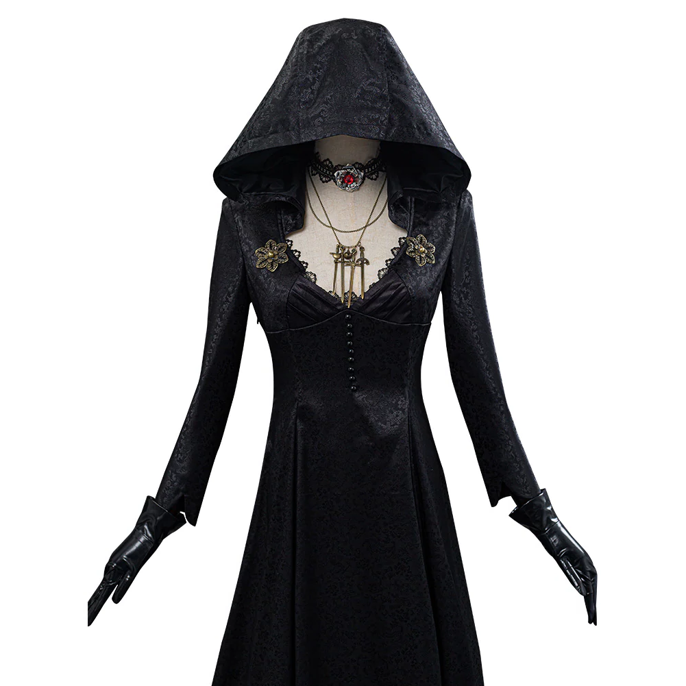 Women's sophisticated vampire lady cosplay dress, a luxurious gothic costume for Halloween or themed parties.