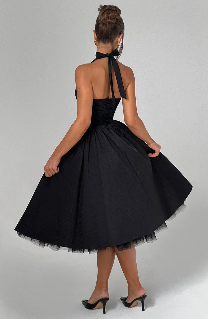 Ladies' elegant halter neck midi cocktail dress, ideal for special occasion evening wear.