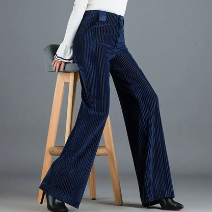 Chic women's high-waist wide-leg pants for elegant office attire, comfortable fall & winter style.