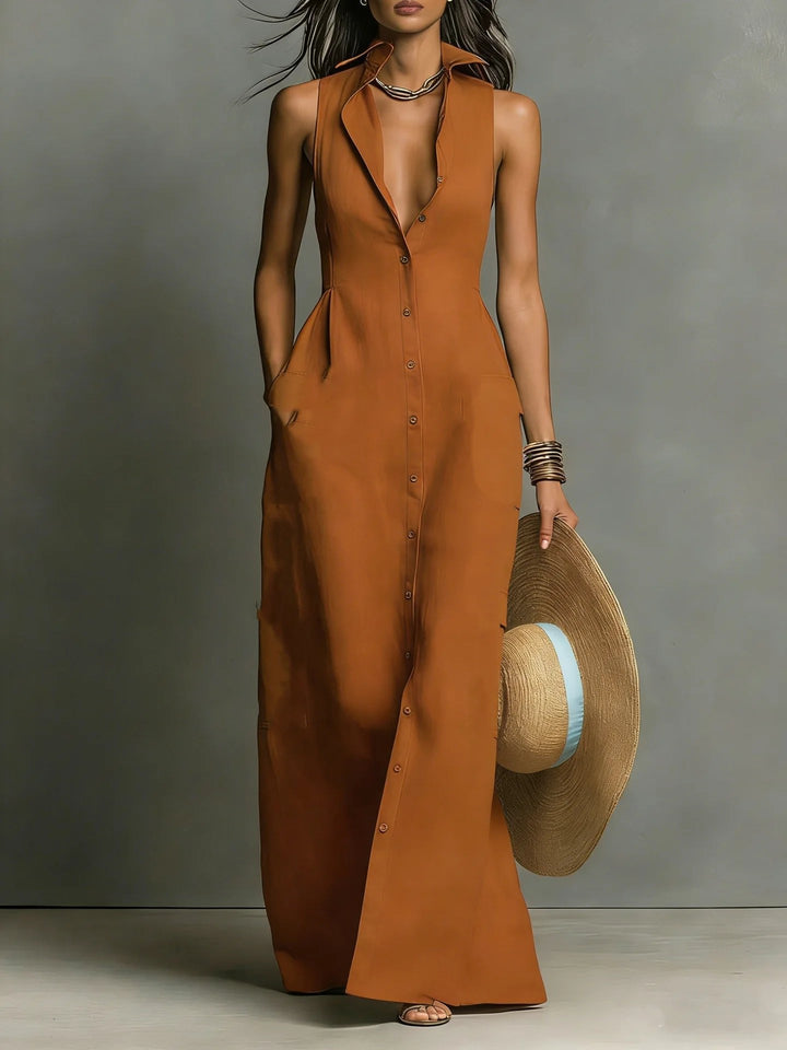 Women's elegant lapel button-front shirt maxi dress, a versatile piece for sophisticated summer style.