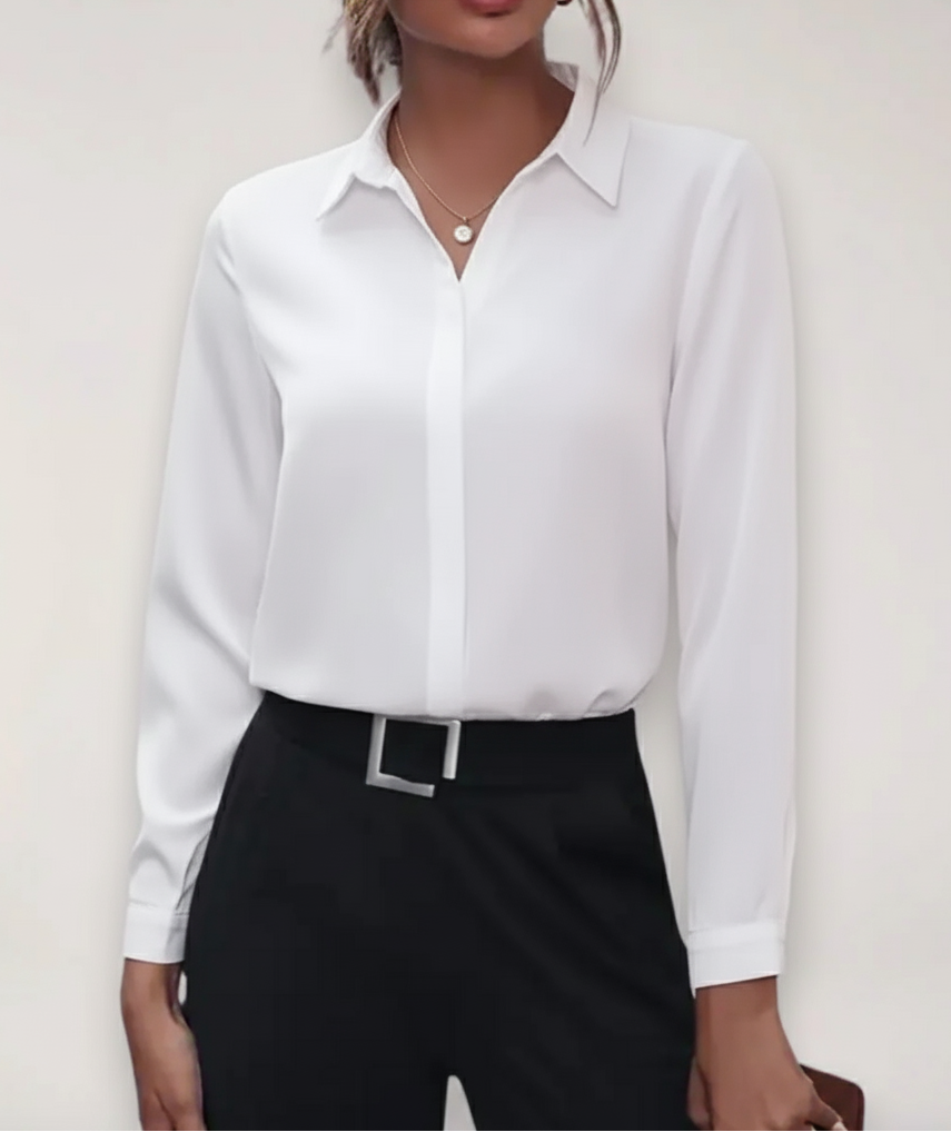 Women's long-sleeve professional blouse in a classic design, suitable for office wear & formal business settings.
