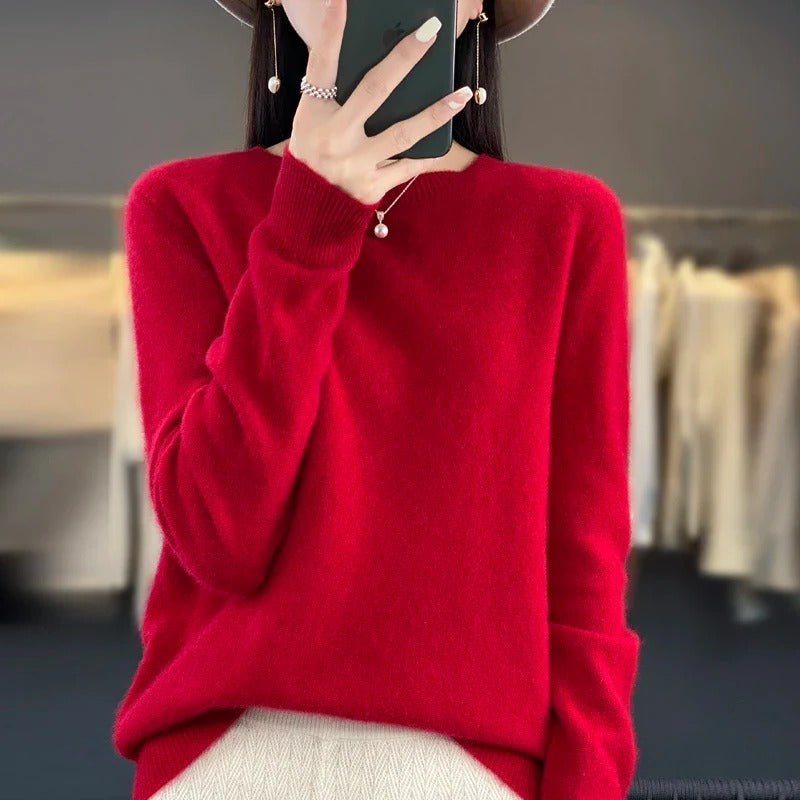 Women's elegant long sleeve sweater. Classic style, slim fit, perfect for autumn fashion & sophisticated everyday wear.