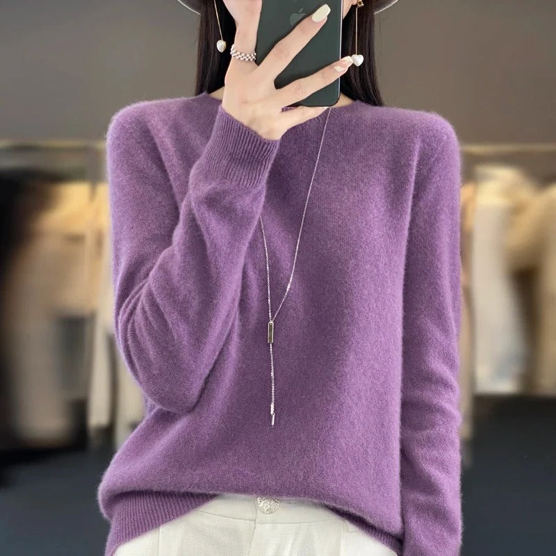 Cozy & comfortable women's long sleeve sweater. Warm winter apparel, perfect o-neck versatile top for chilly days.