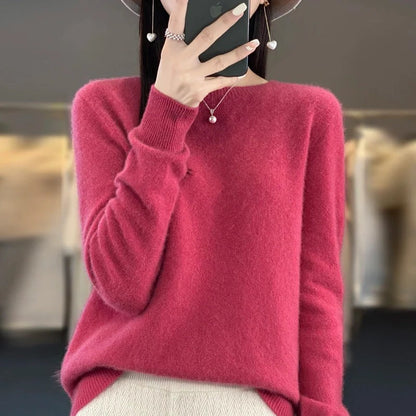 Sophisticated women's elegant long sleeve sweater. Slim fit o-neck, versatile for classic autumn & winter fashion.