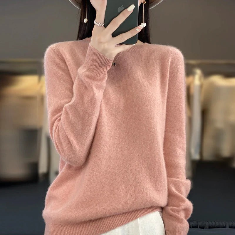 Women's classic style elegant long sleeve sweater. Comfortable, warm o-neck, versatile for autumn & winter fashion.