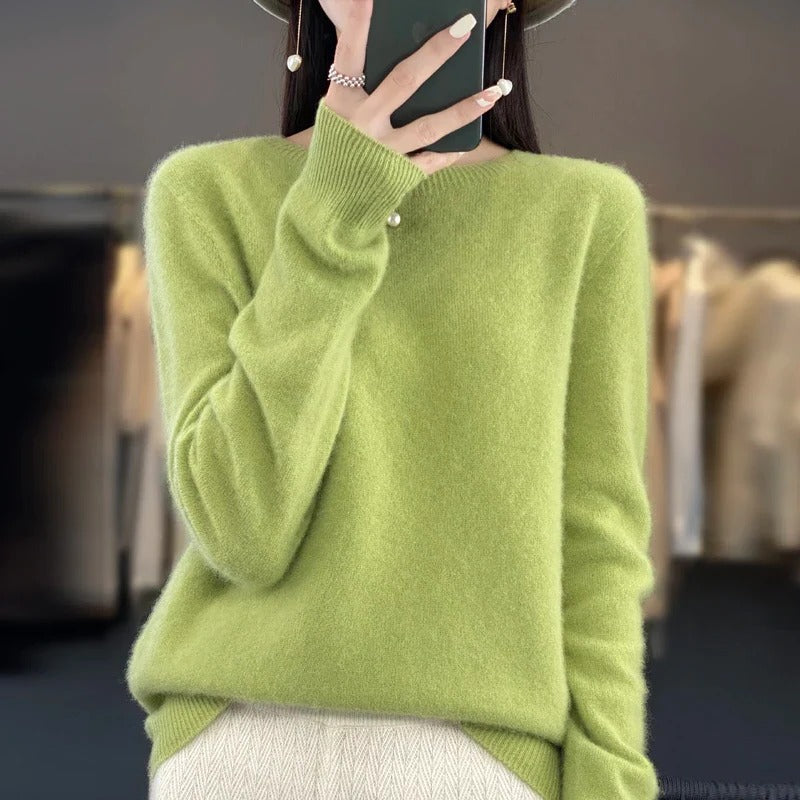 Warm women's long sleeve sweater, perfect winter apparel. Comfortable, elegant classic style with a versatile o-neck.