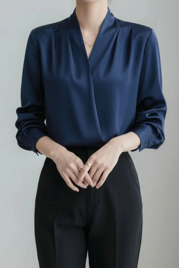 Versatile & comfortable women's wrap top. Ideal for casual chic everyday style or modern office wear.