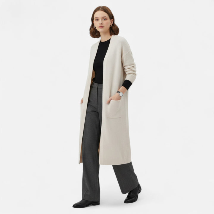 Comfortable women's open-front longline cardigan, a versatile layering piece for chic everyday style.