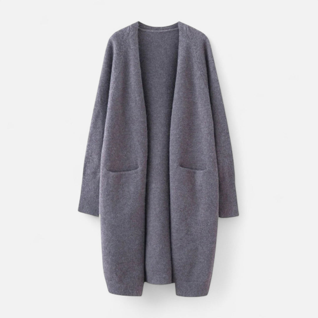 Soft, versatile women's longline open-front cardigan, ideal for comfortable fall and spring layering.