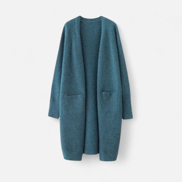 Women's longline open-front cardigan. Elegant, versatile outerwear for comfortable fall and spring fashion.