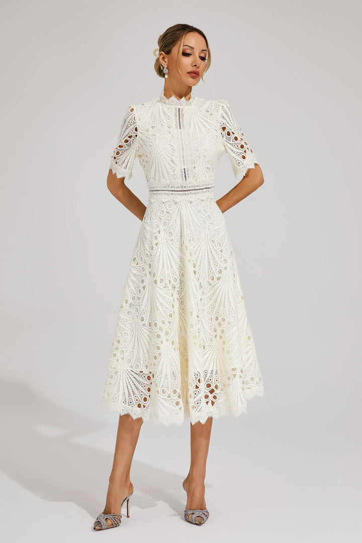 Women's elegant tailored midi dress for special occasions, ideal for spring weddings & sophisticated party wear.