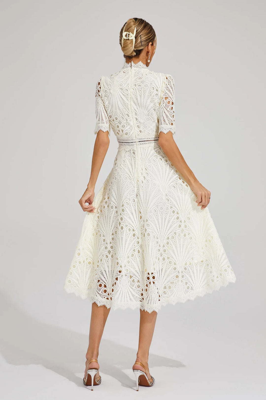 Classic women's elegant midi dress, perfect for weddings, parties, & summer events. Tailored scoop neck design.