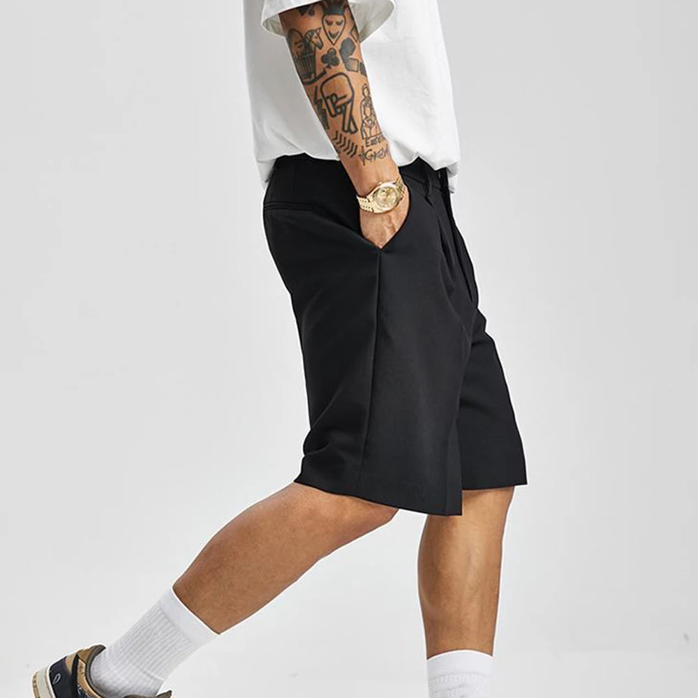 Stylish high-waist pleated shorts for women, offering a chic and elegant look for warm weather fashion.