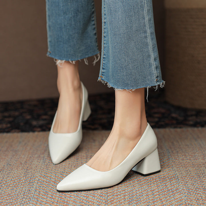 Stylish women's pointed toe block heel pumps. Perfect for evening wear, parties & elegant occasions.