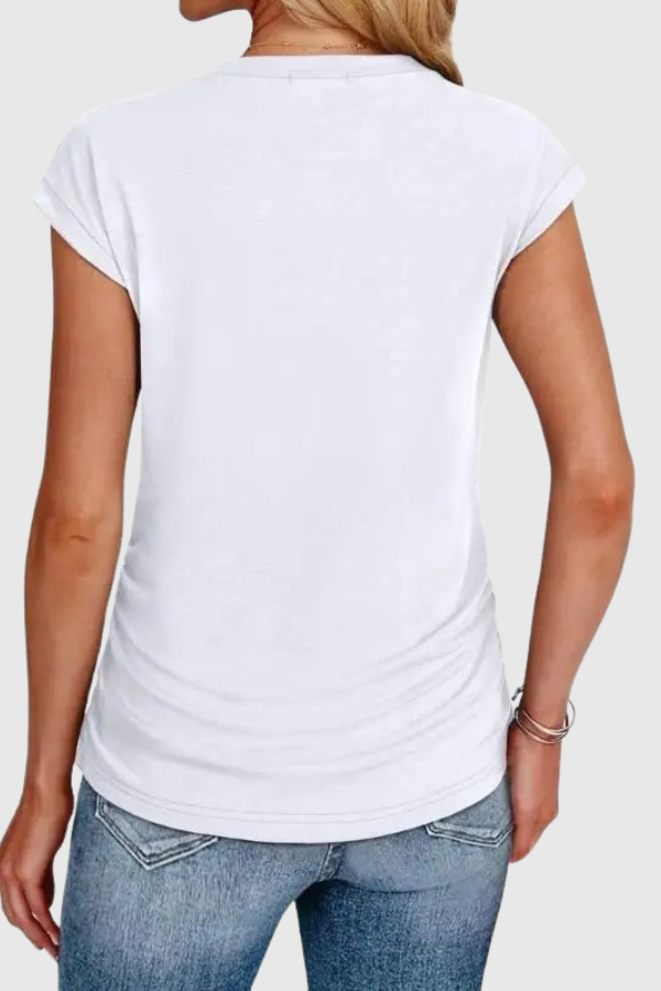 Comfortable women's ruched side tunic. Effortless style, perfect as a casual everyday or summer vacation blouse.