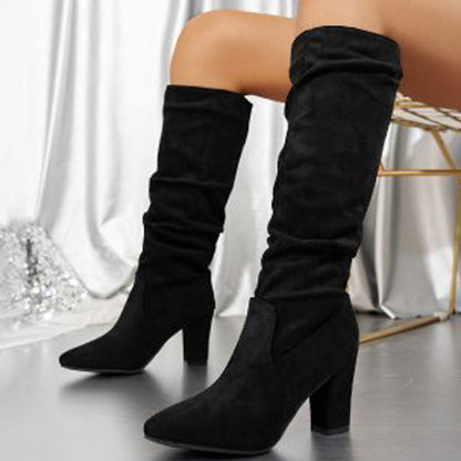Stylish women's slouchy boots, perfect for elegant day-to-night fashion with a high block heel.