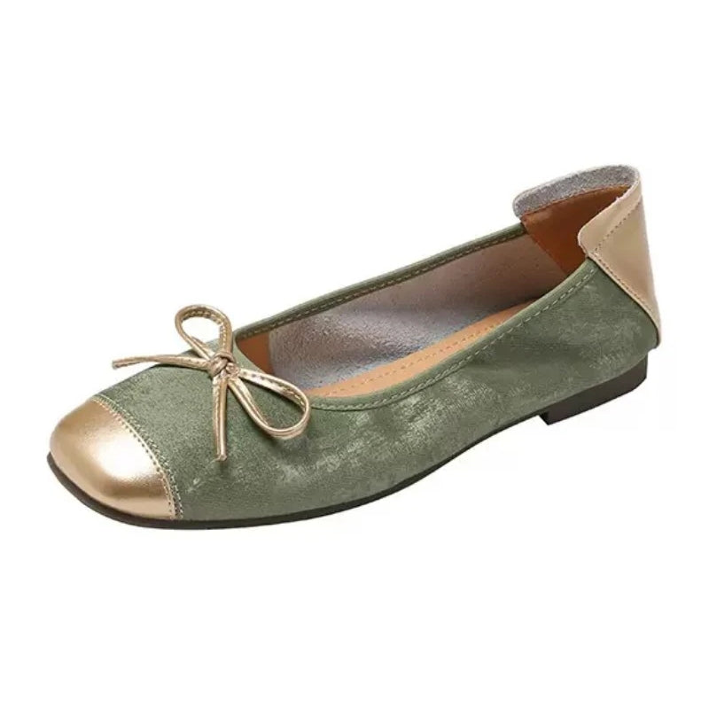 Women's elegant square toe ballet flats with chic bow detail. Comfortable & versatile for casual or formal wear.