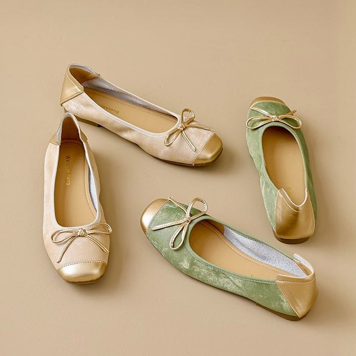 Comfortable women's ballet flats, square toe & bow detail. Perfect elegant footwear for all-day wear.
