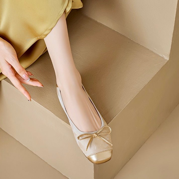 Elegant square toe ballet flats for women, featuring a stylish bow. Comfortable casual & formal footwear.
