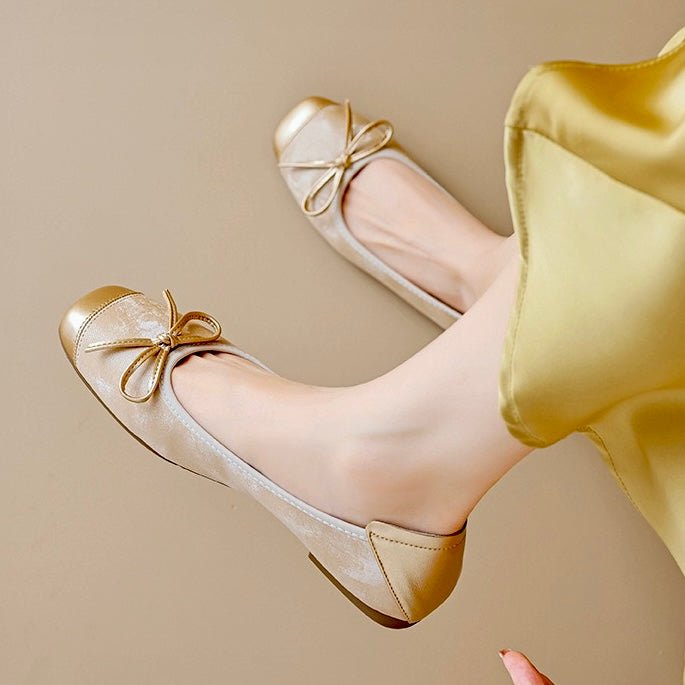 Women's versatile ballet flats with a chic square toe and decorative bow. Perfect comfortable elegant shoes.