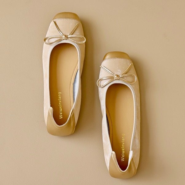 Fashionable women's square toe ballet flats. Comfortable design with a charming bow, ideal for daily wear.