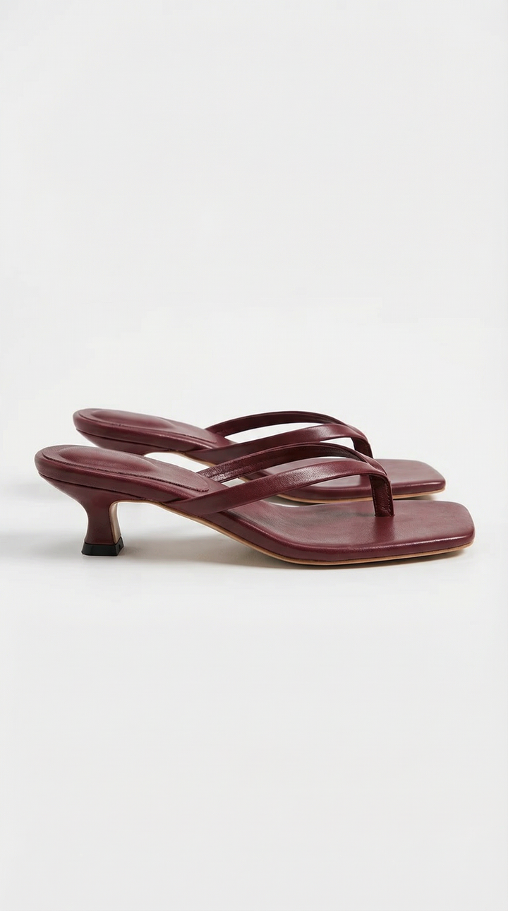 Comfortable women's square toe thong kitten heel sandals, combining modern style with daily ease.