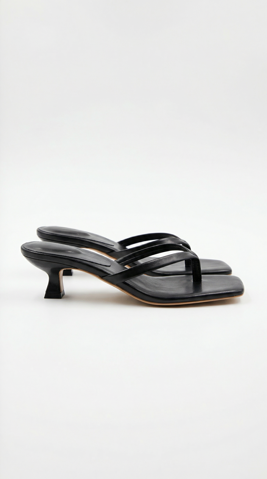 Chic women's square toe thong kitten heel sandals, perfect for dressy or casual modern fashion.