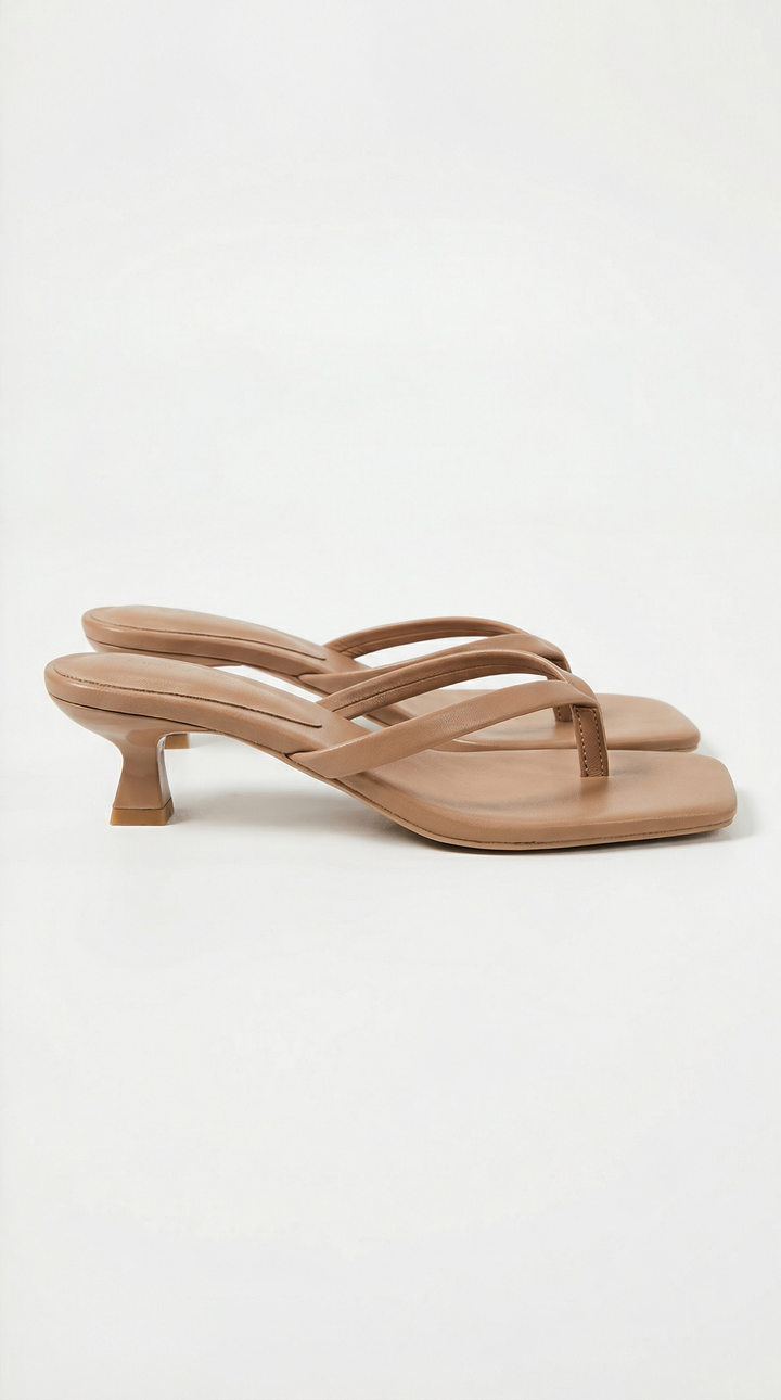 Versatile women's square toe thong kitten heel sandals, great for both casual & dressy outfits.