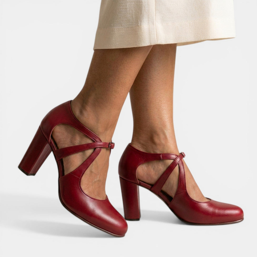 Fashionable women's T-strap high heel sandals, featuring a classic round toe, high heel, and secure buckle closure.