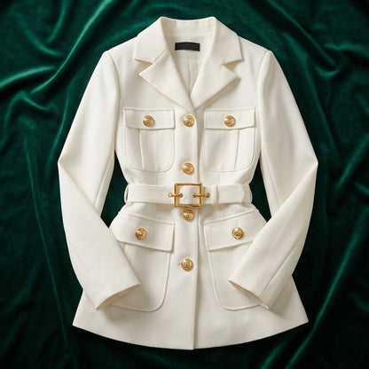 Elegant women's long-sleeve blazer coat, perfect for adding a chic and polished touch to outfits.