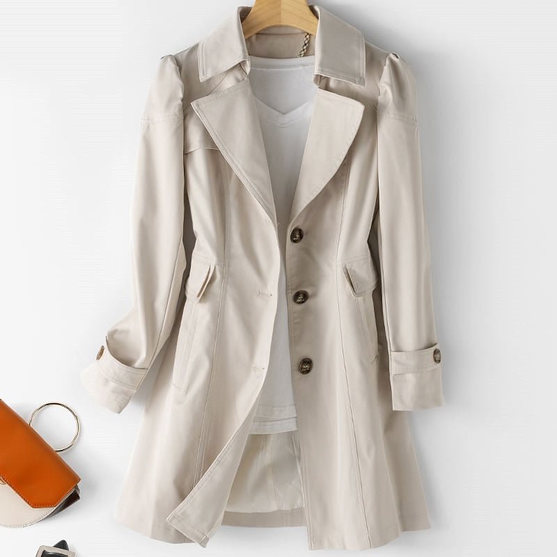 Women's elegant tailored trench coat in a classic style, perfect for versatile outerwear fashion.