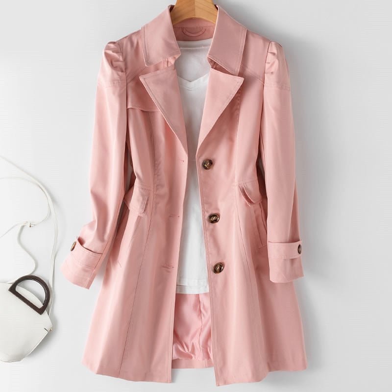 Classic women's tailored trench coat featuring lapels & belt, a timeless piece for elegant and chic outerwear.