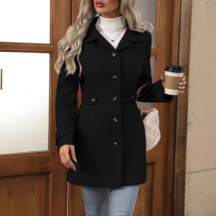 Khaki women's classic trench coat with belted waist, perfect for versatile office fashion & outerwear.