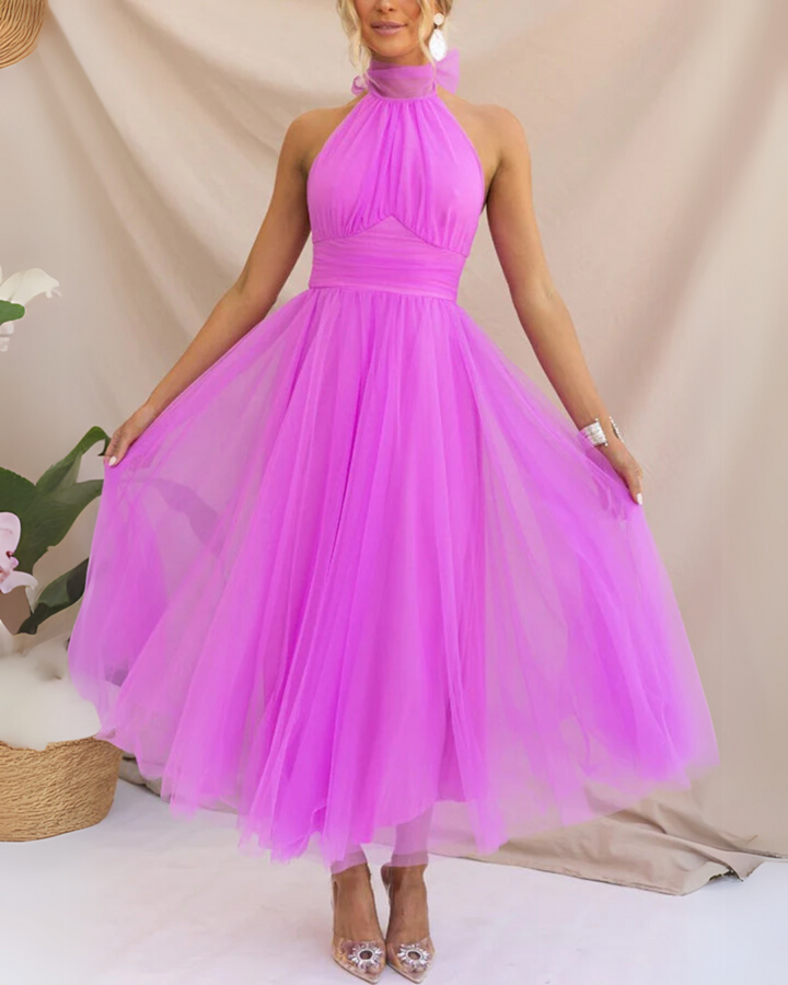 Women's Elegant Tulle Midi Dress for Special Occasions. Perfect for wedding guests or parties.