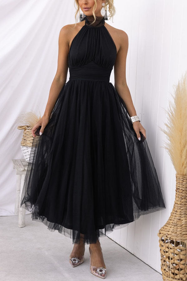 Elegant women's tulle midi cocktail dress, perfect for special occasions, parties, and evening wear.