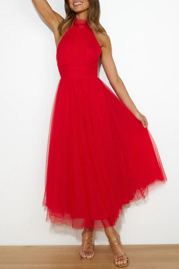 Flowy tulle midi dress for women, perfect as an evening, party, or special occasion dress.