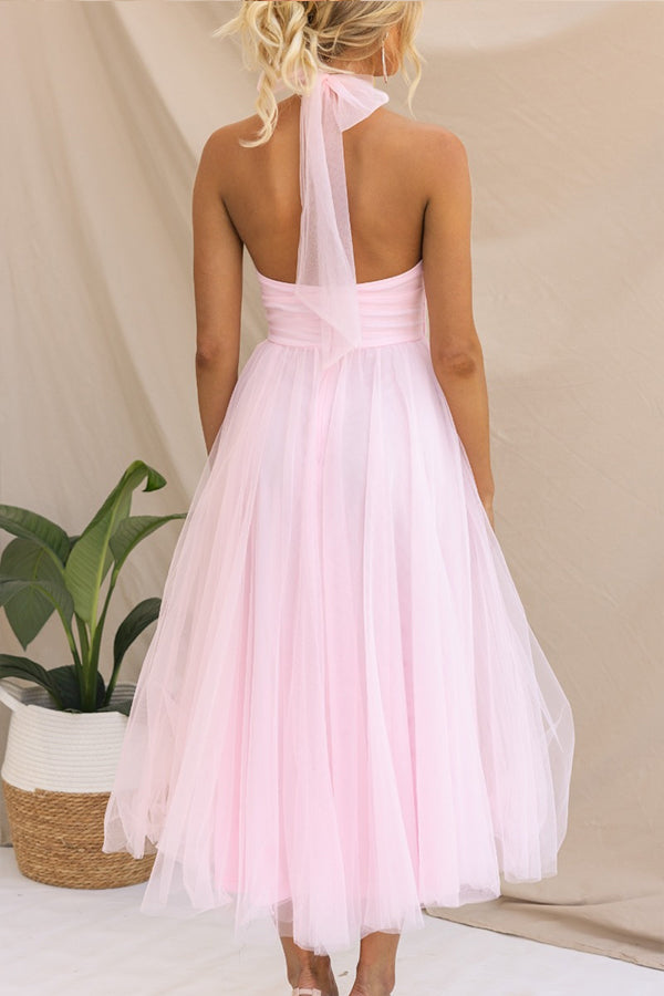 Stunning elegant tulle midi dress for women, perfect for sophisticated special occasions or parties.