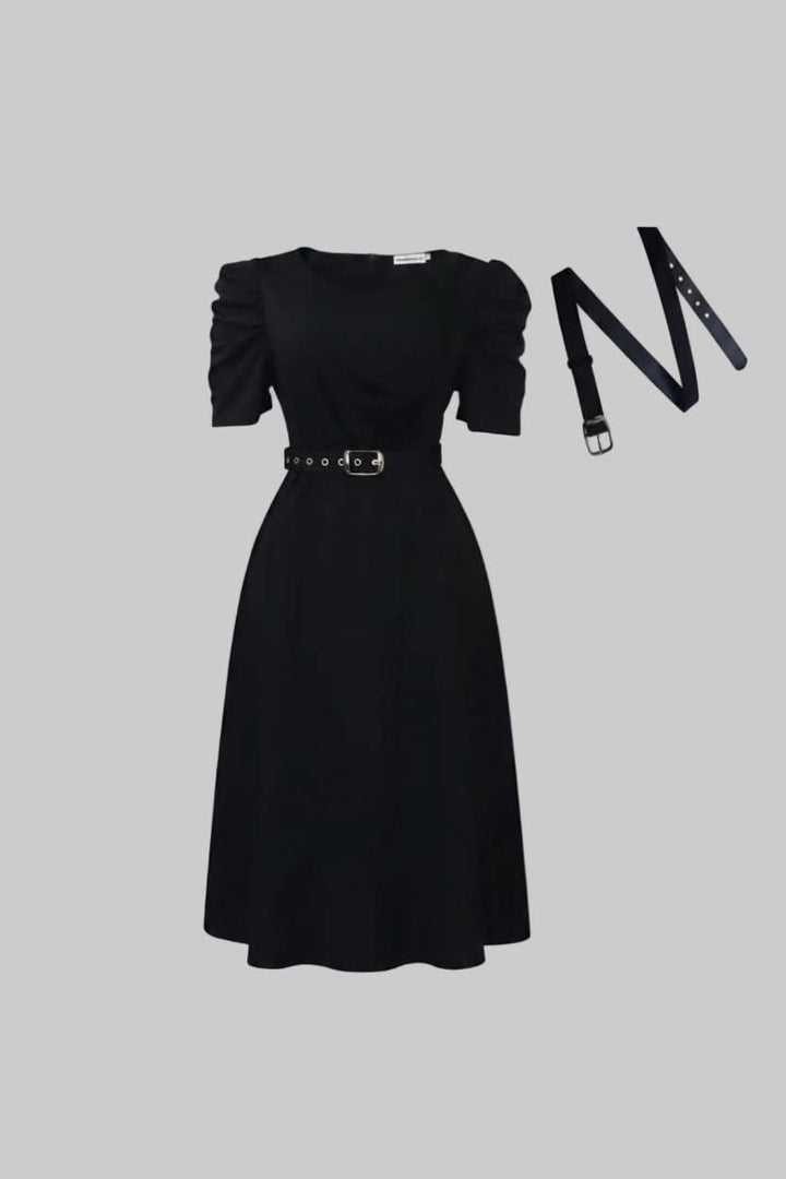 Polished women's V-neck midi dress with belt. Effortless elegant style for work, casual, or formal occasions.