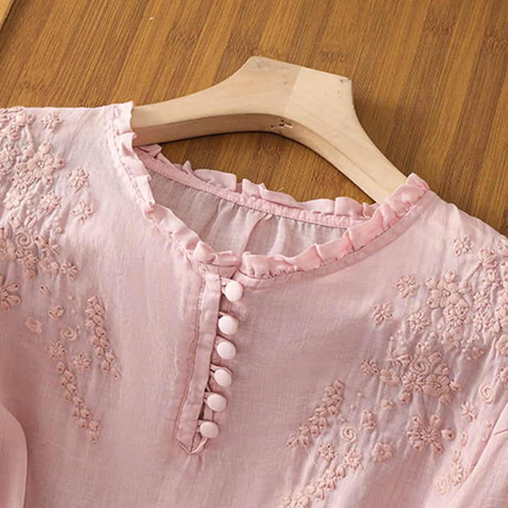 Casual chic women's embroidered top, vintage long sleeve blouse for sophisticated everyday wear and fashion.