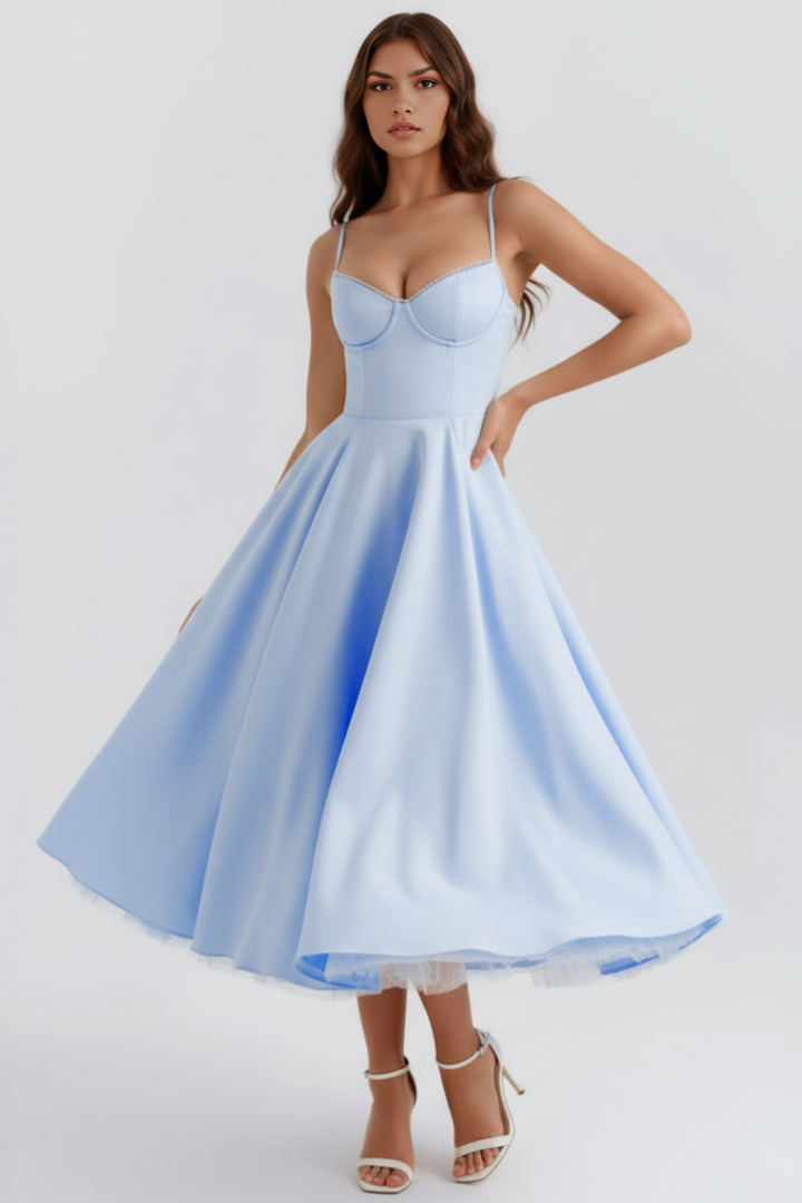 Elegant women's midi dress. Classic, flattering style ideal for cocktail parties, summer events & celebration wear.