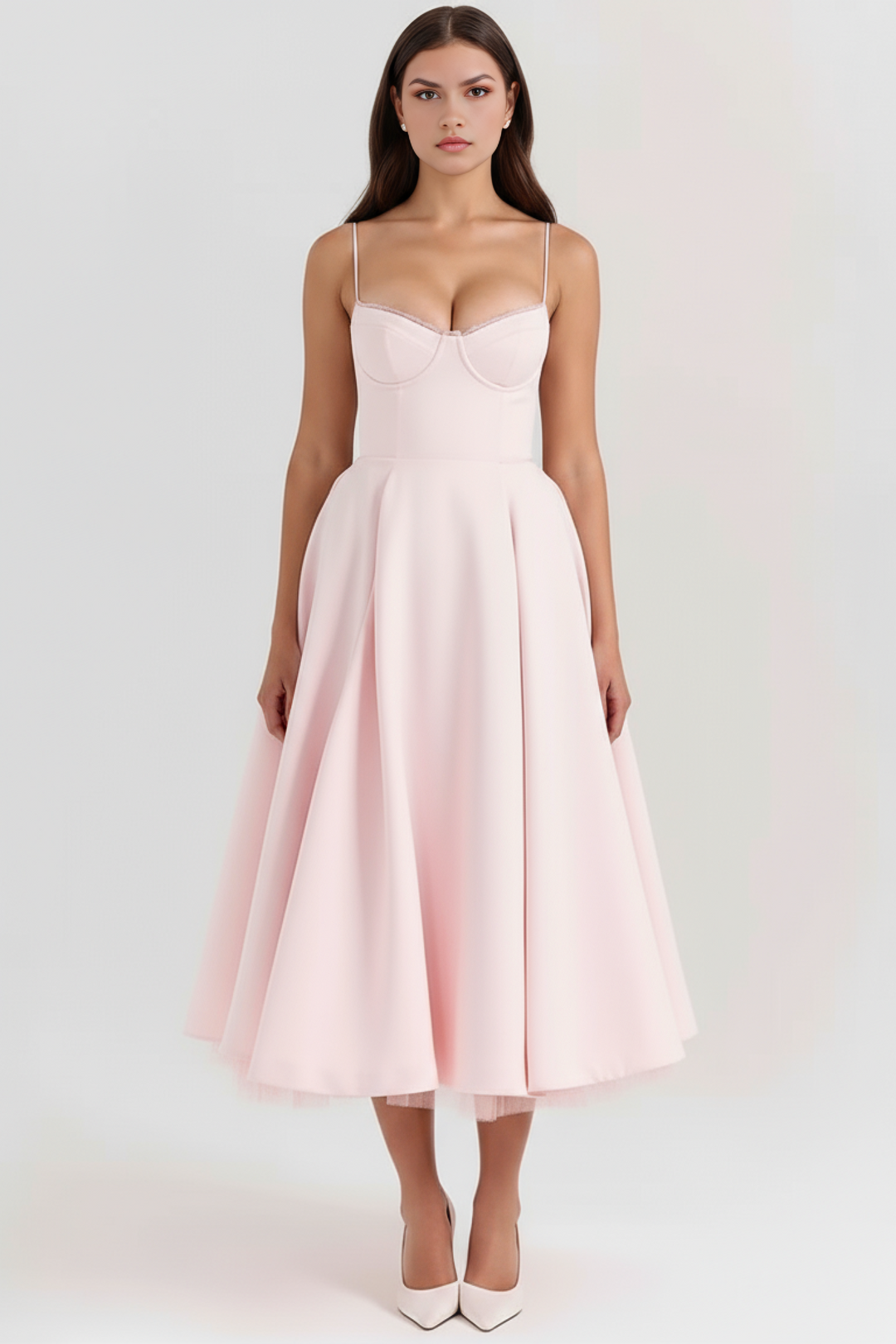 Women's flattering midi dress. Classic, elegant celebration wear for cocktail parties & summer fashion events.