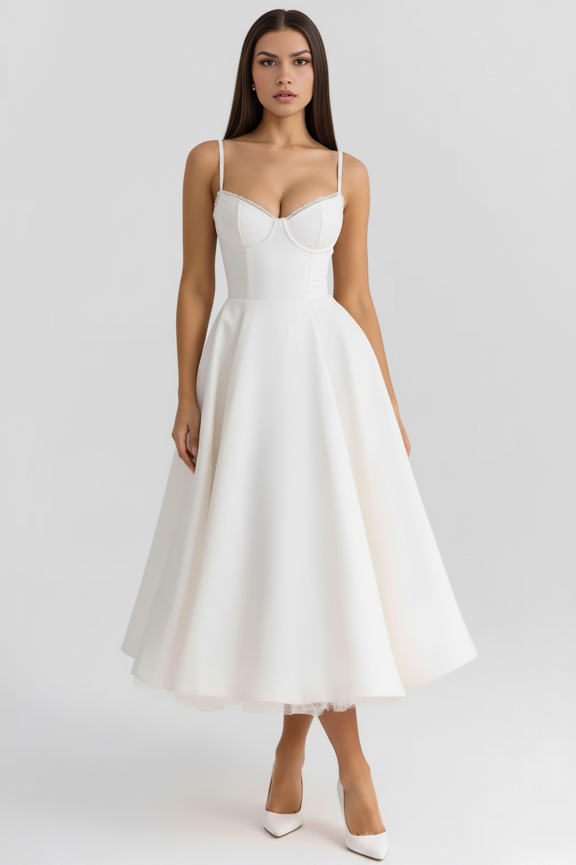 Women's elegant Celebration Midi Dress. Feminine, flattering style for parties, events & summer fashion.