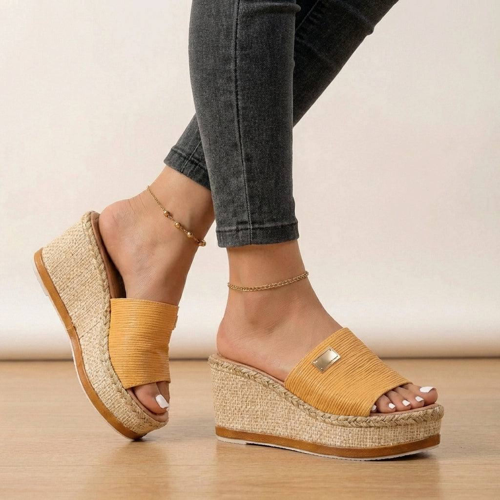 Stylish women's espadrille wedge sandals with a textured strap for comfortable summer fashion.