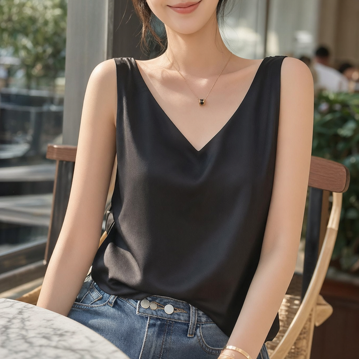 Elegant women's tank top, perfect for summer fashion. Sleeveless, relaxed fit for versatile everyday wear.