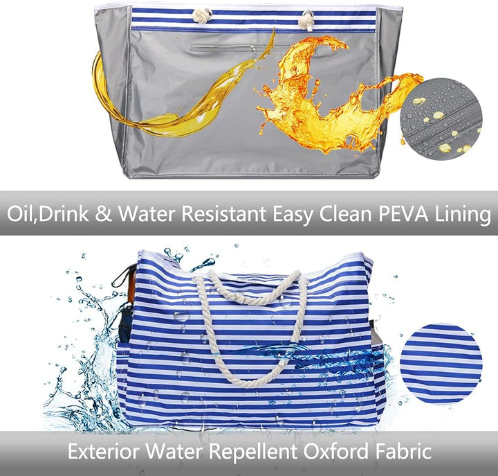 CoastCarry extra large women's beach tote with bonus pouch. A versatile, waterproof utility bag.