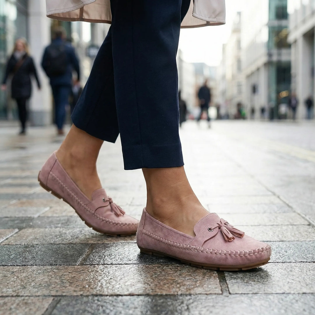 Navy blue extra wide loafers, perfect flats for comfortable everyday wear & foot comfort.